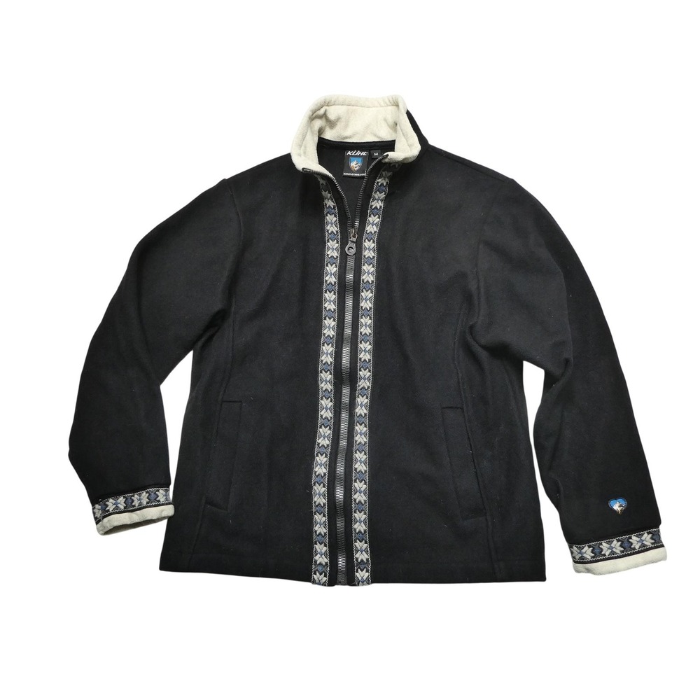 Kuhl Jacket Womens MP Black Wool Bergan‎ Full Zip Fair Isle Fleece Lined